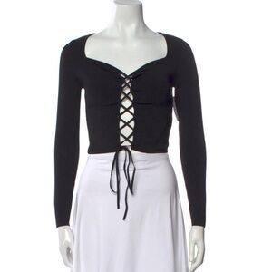 Alice + Olivia Hilaria black knit lace up top